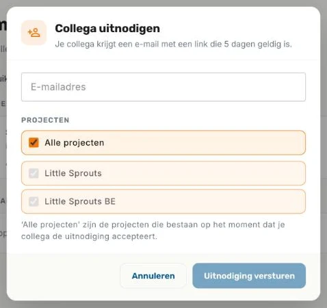 Het venster Collega uitnodigen