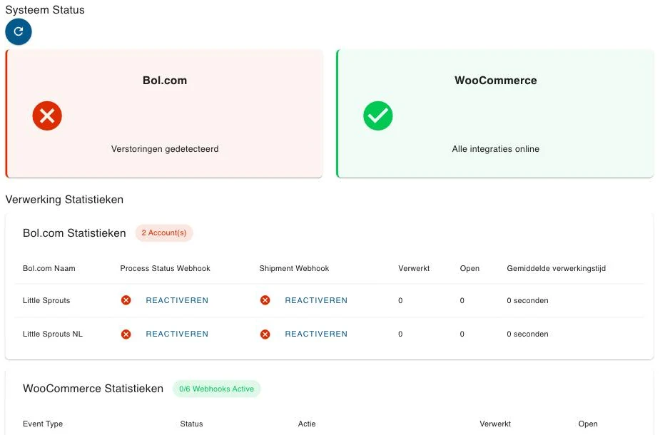 De pagina Systeem Status