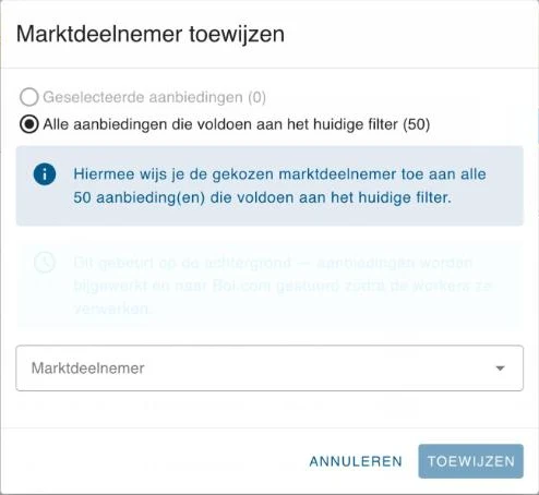 Het venster Marktdeelnemer toewijzen