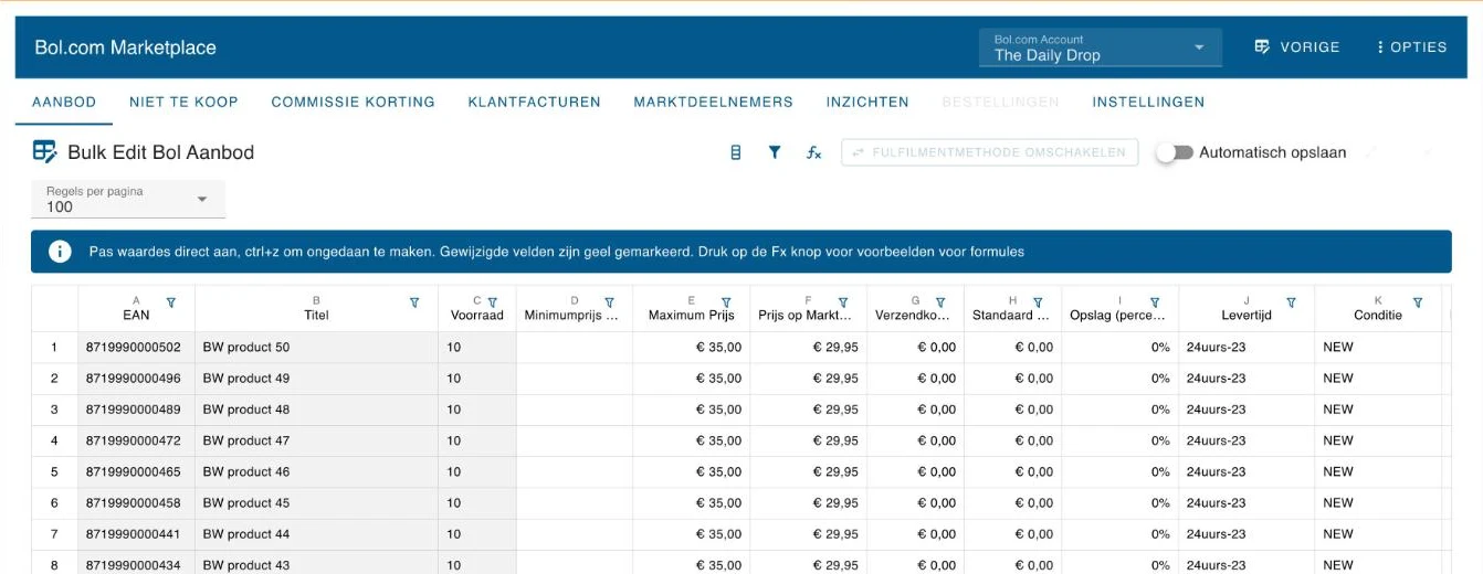Bulk Bewerken op de pagina Bol.com