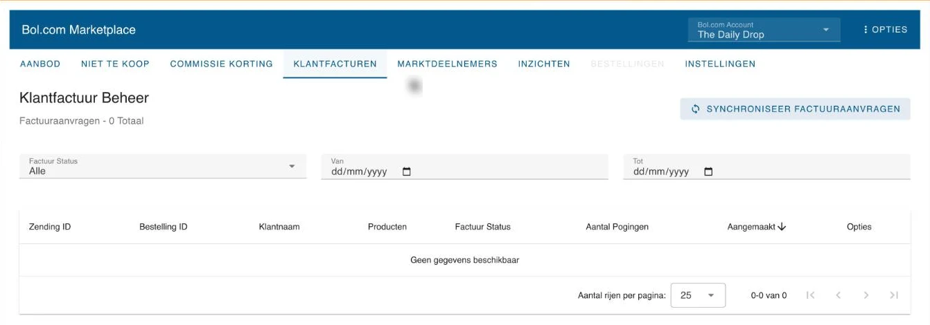 Het tabblad Klantfacturen