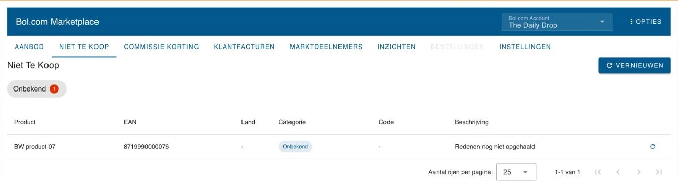 Het tabblad Niet Te Koop