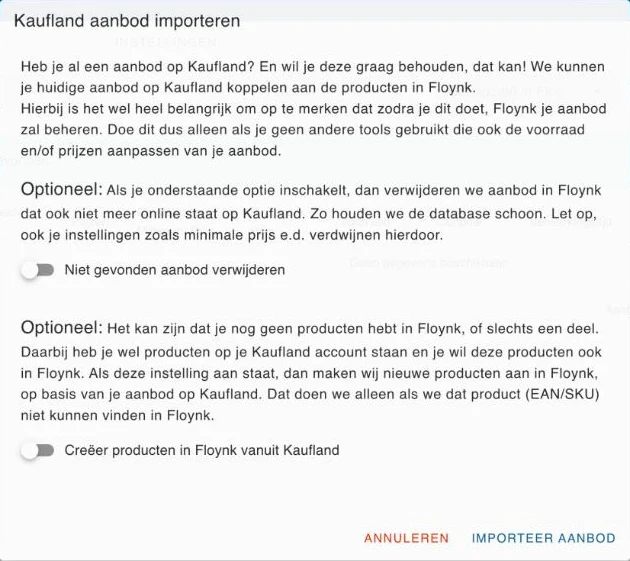 Het venster Kaufland aanbod importeren