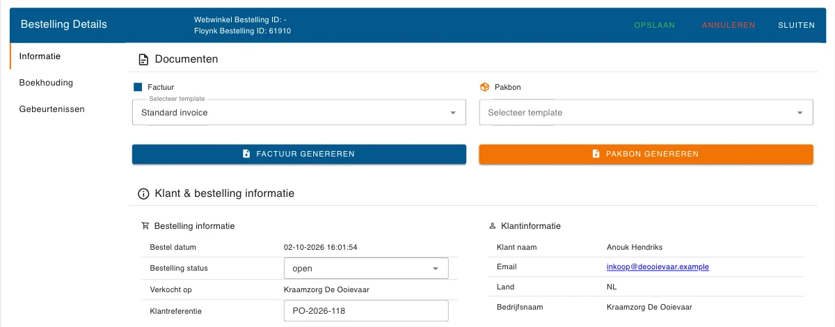 Een bestelling in bewerkmodus
