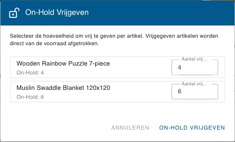 Voorraad on-hold vrijgeven