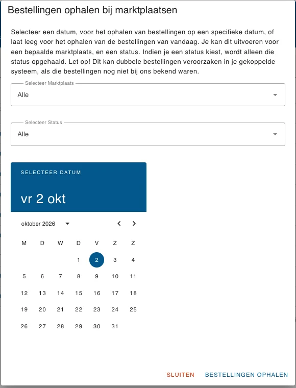 Bestellingen ophalen bij marktplaatsen