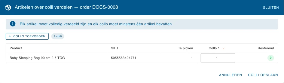 Artikelen over colli verdelen