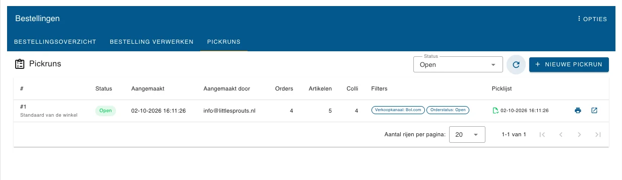 De lijst met pickruns