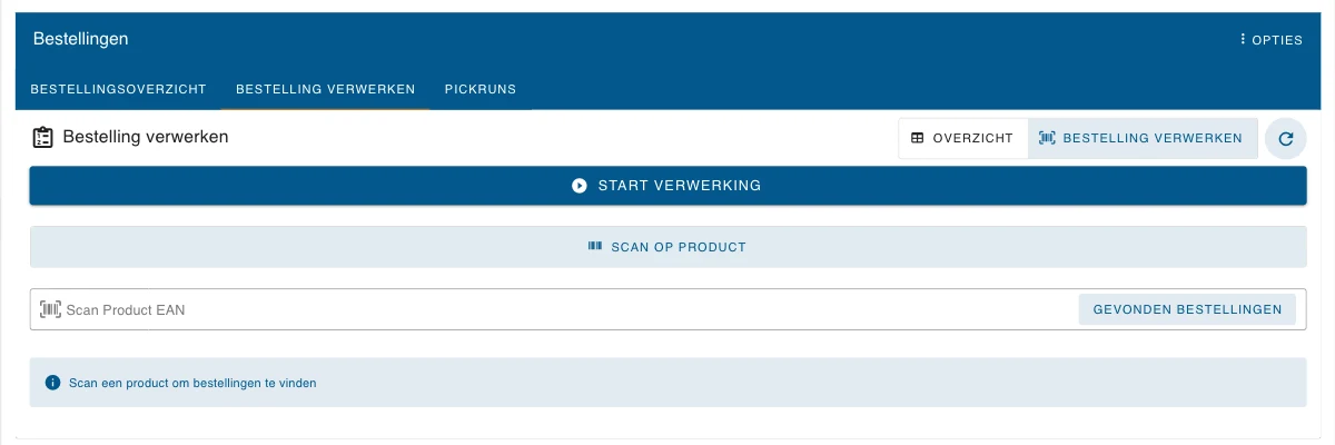 De weergave Bestelling verwerken