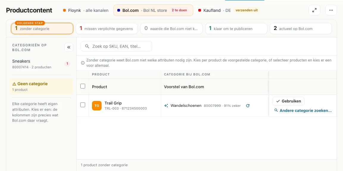 Producten zonder categorie met het voorstel van Bol.com