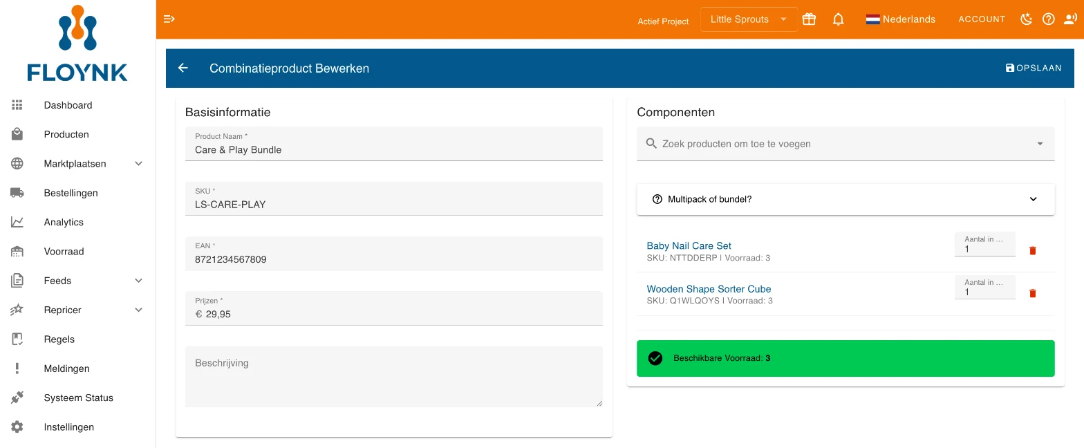 De pagina Combinatieproduct Bewerken