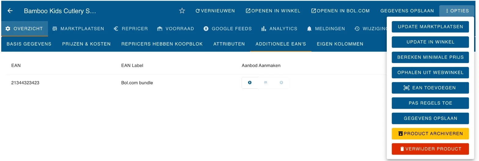 Het menu Opties