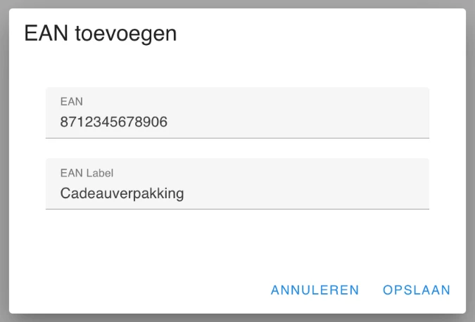 Het venster EAN toevoegen