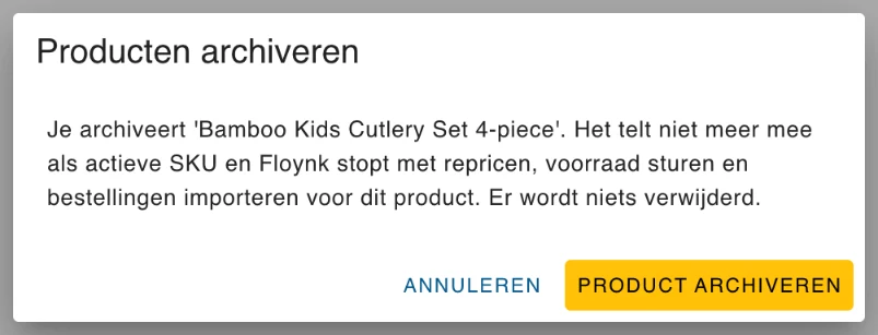 Het venster Producten archiveren