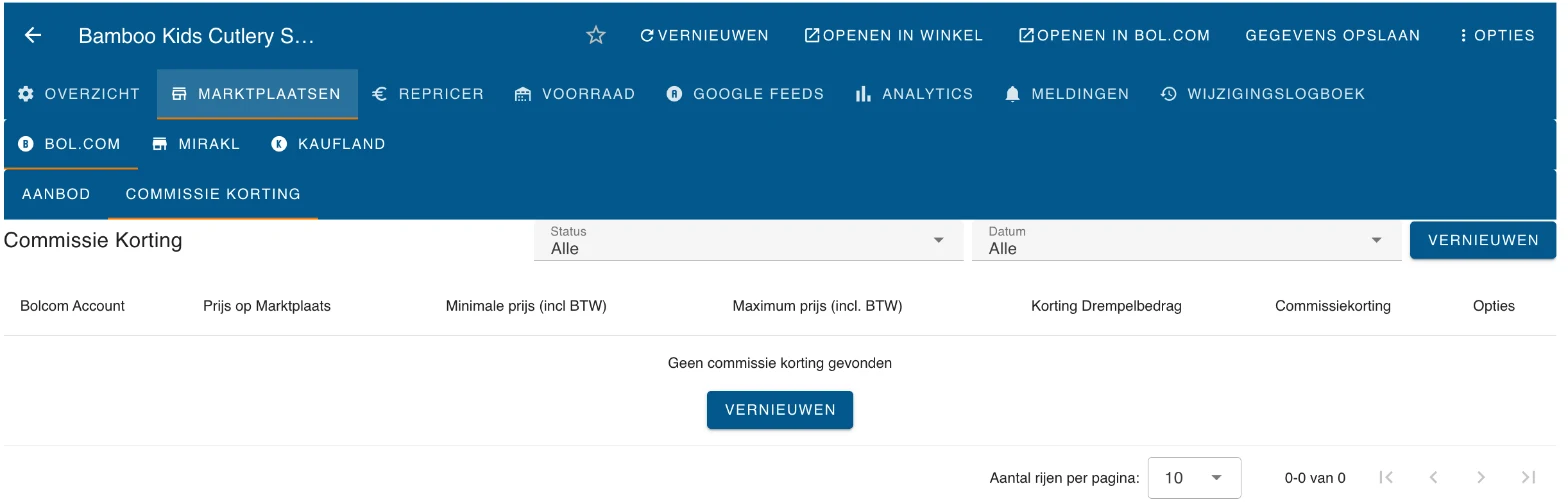 Het subtabblad Commissie Korting