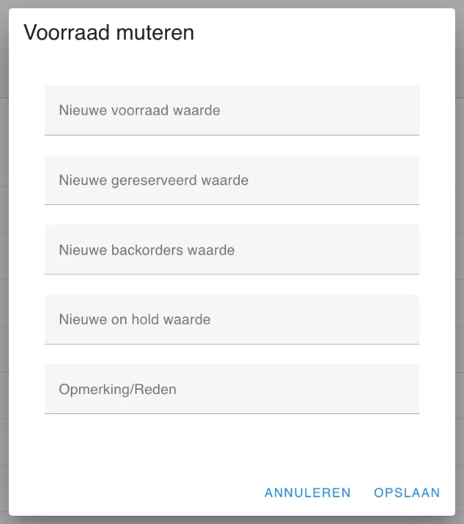 Het venster Voorraad muteren