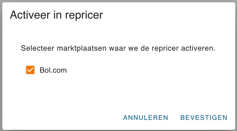 Het venster Activeer in repricer