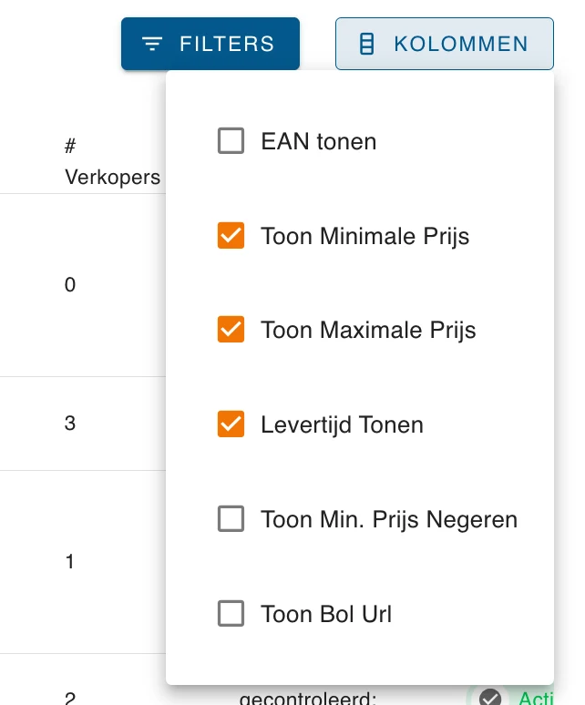 Het menu Kolommen