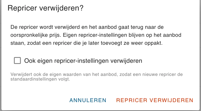 Het venster Repricer verwijderen