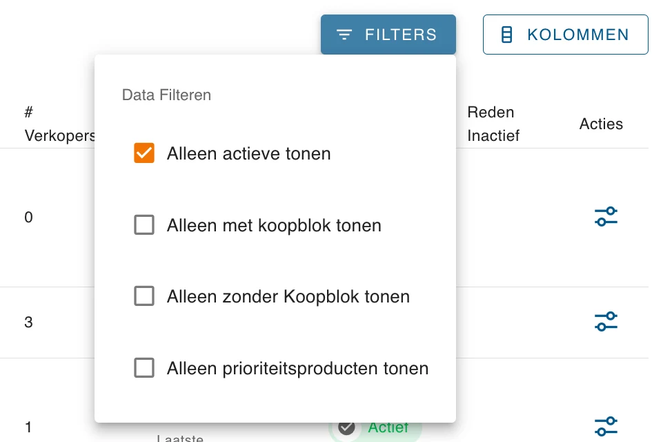 Het menu Filters