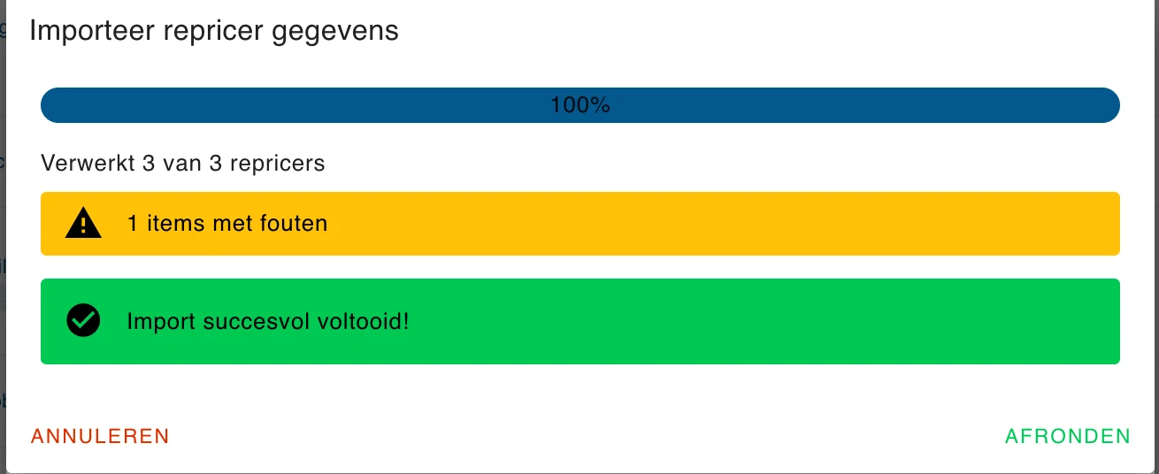 De import tijdens het verwerken