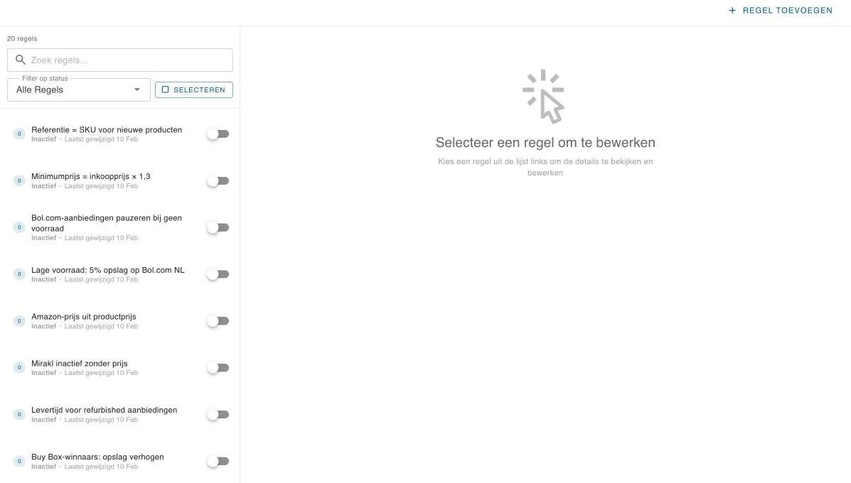 De lijst met regels