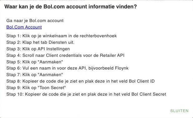 Waar kan je de Bol.com account informatie vinden?