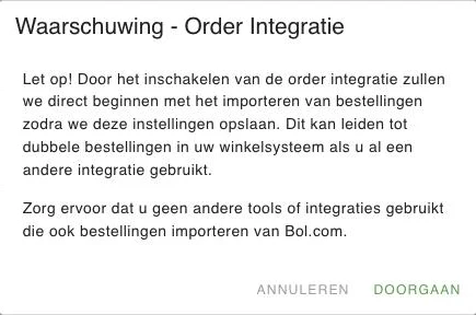 Waarschuwing - Order Integratie