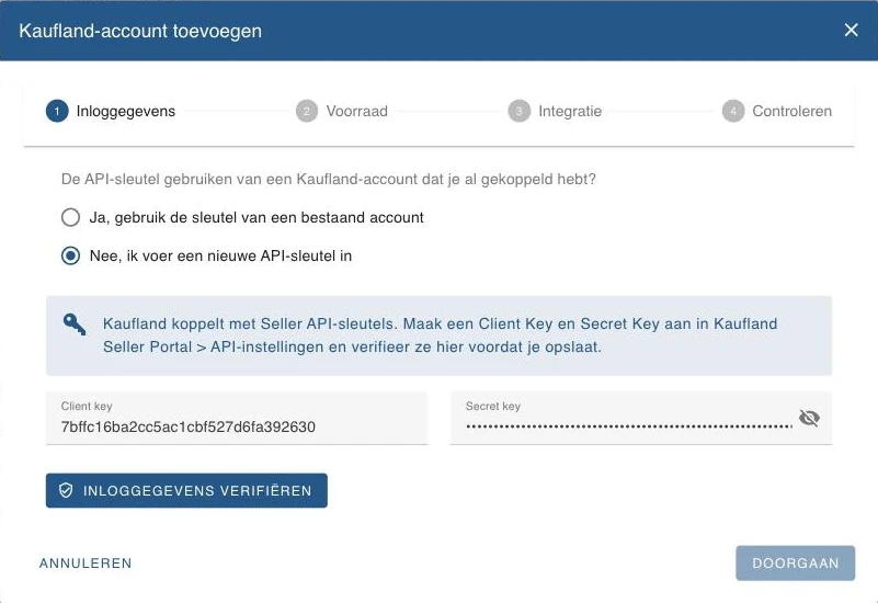 De stap Inloggegevens