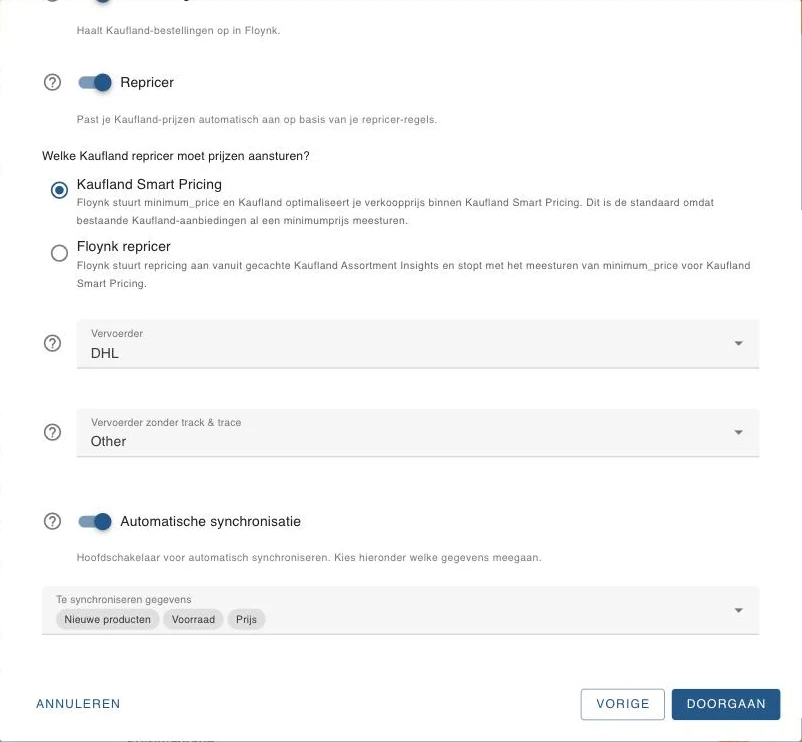 De repricer-keuze, vervoerders en synchronisatie