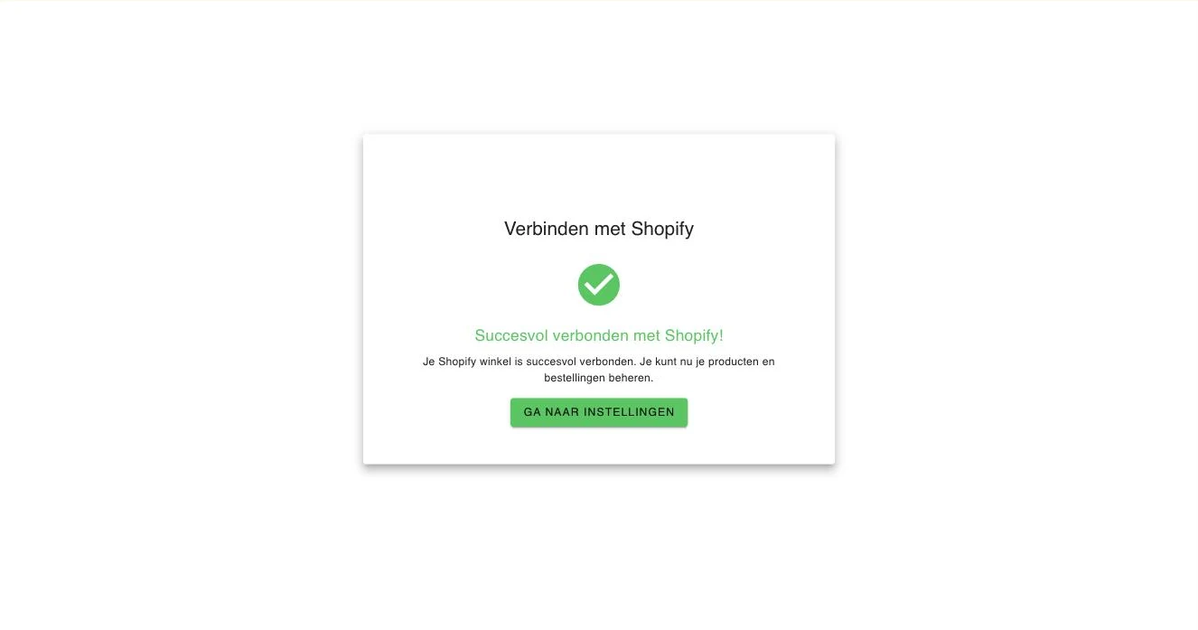 Succesvol verbonden met Shopify!