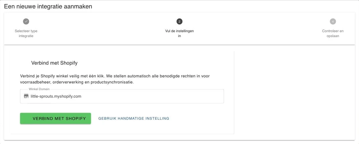 De kaart Verbind met Shopify