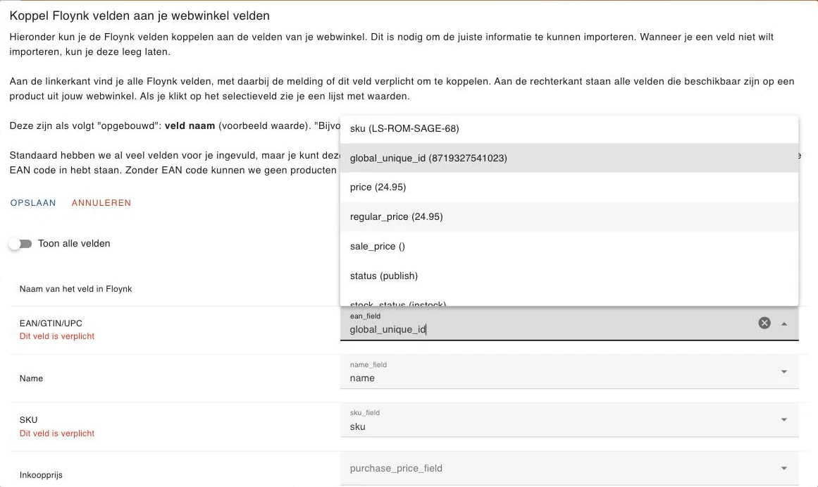 Koppel Floynk velden aan je webwinkel velden