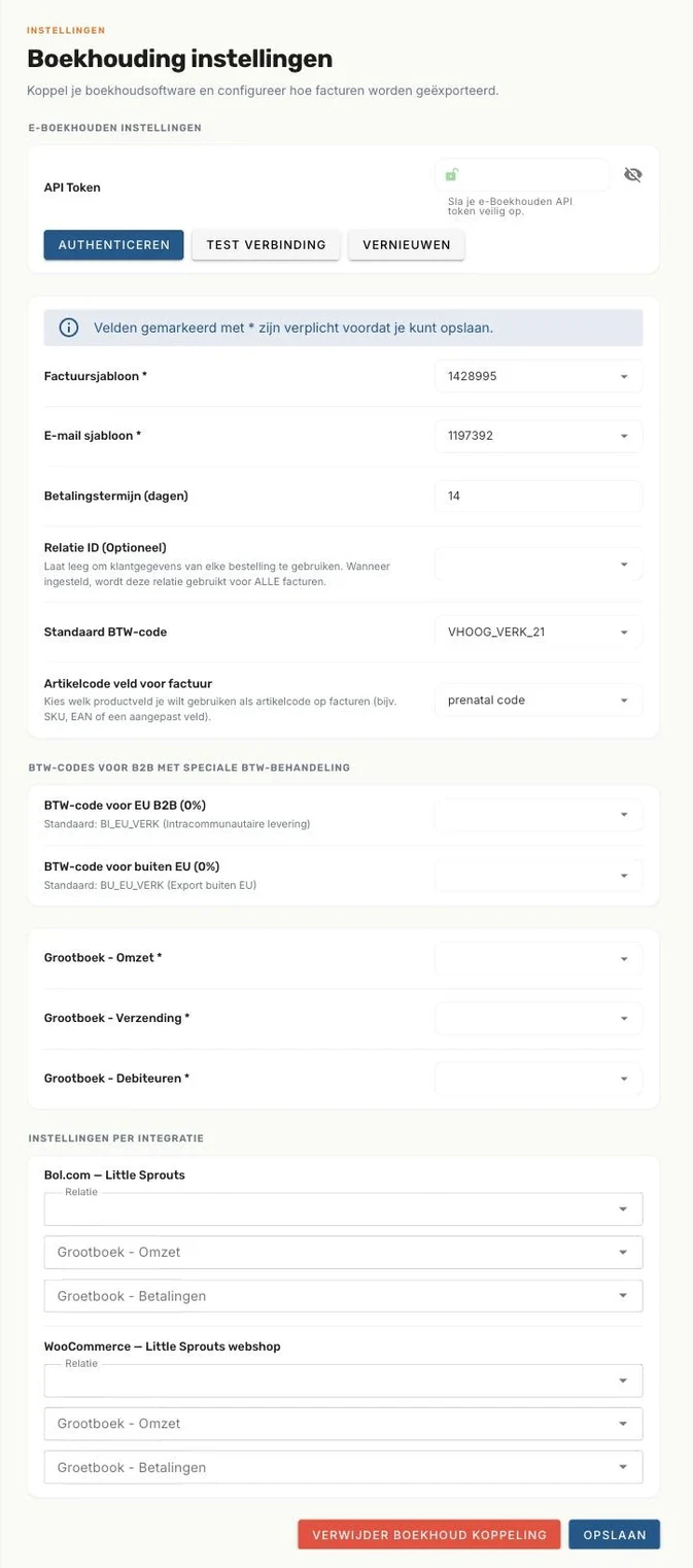 e-Boekhouden-instellingen