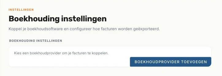 Boekhouding instellingen zonder gekoppelde provider
