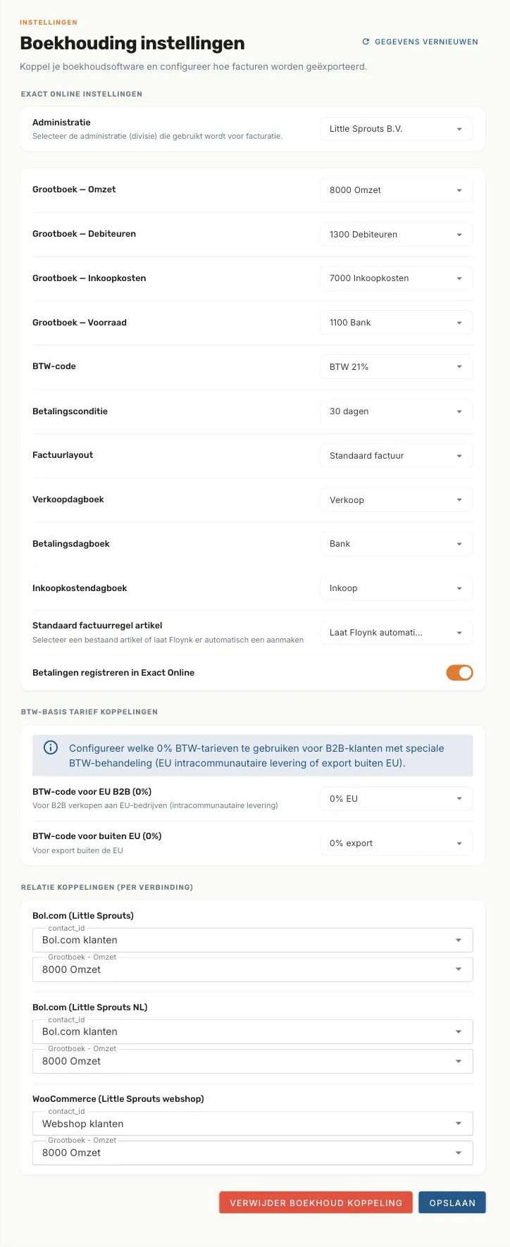 Exact Online-instellingen