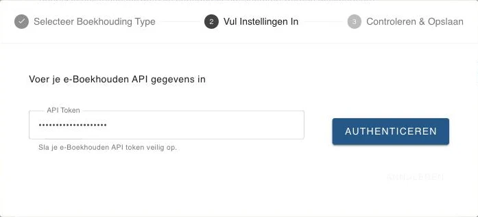 Het e-Boekhouden API-token invullen