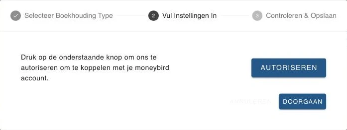 Moneybird autoriseren