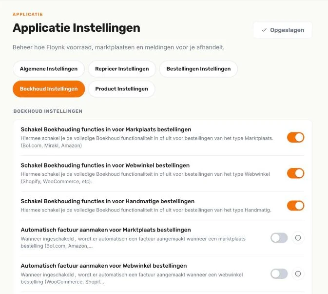 Boekhoud Instellingen