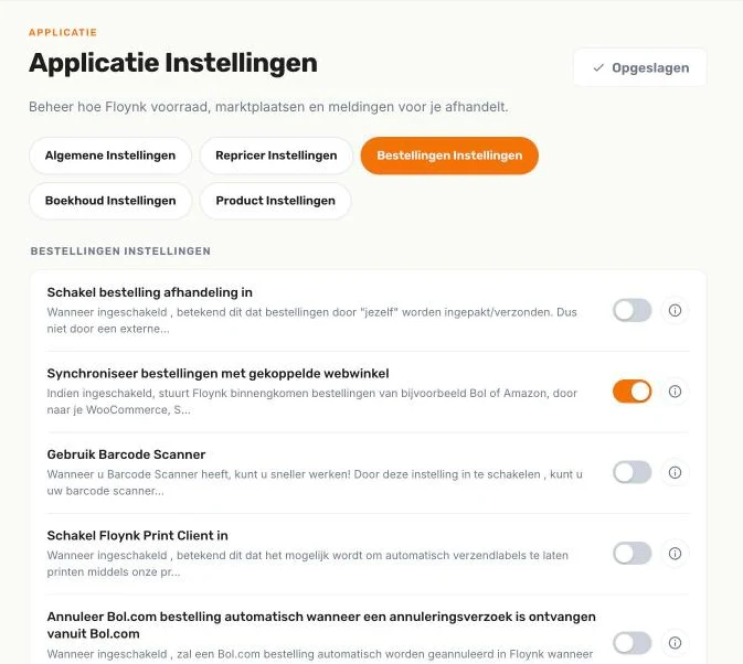 Bestellingen Instellingen