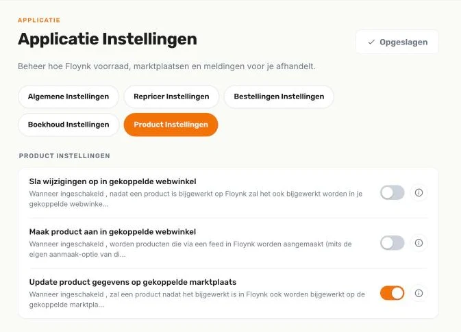 Product Instellingen