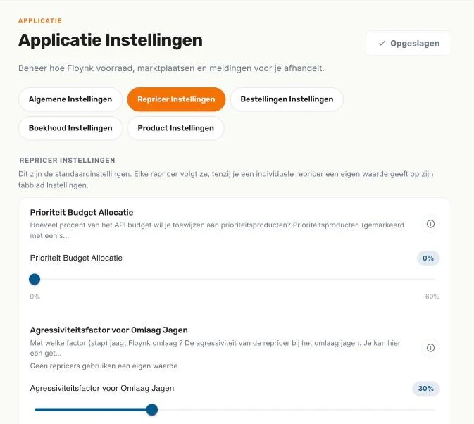 Repricer Instellingen