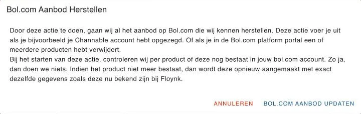 Het venster om Bol.com aanbod te herstellen