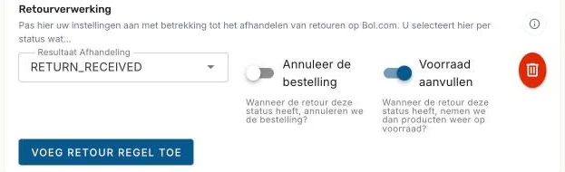 Retourverwerking met een retourregel