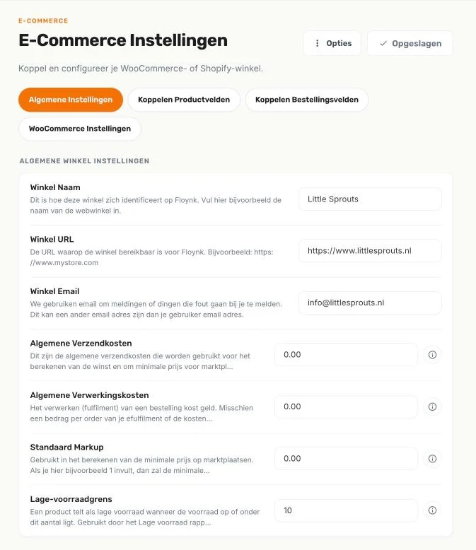 Het subtabblad Algemene Instellingen