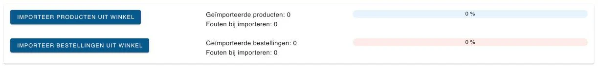 De importpagina met de product- en bestellingimport