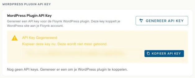 Een nieuw gegenereerde API key
