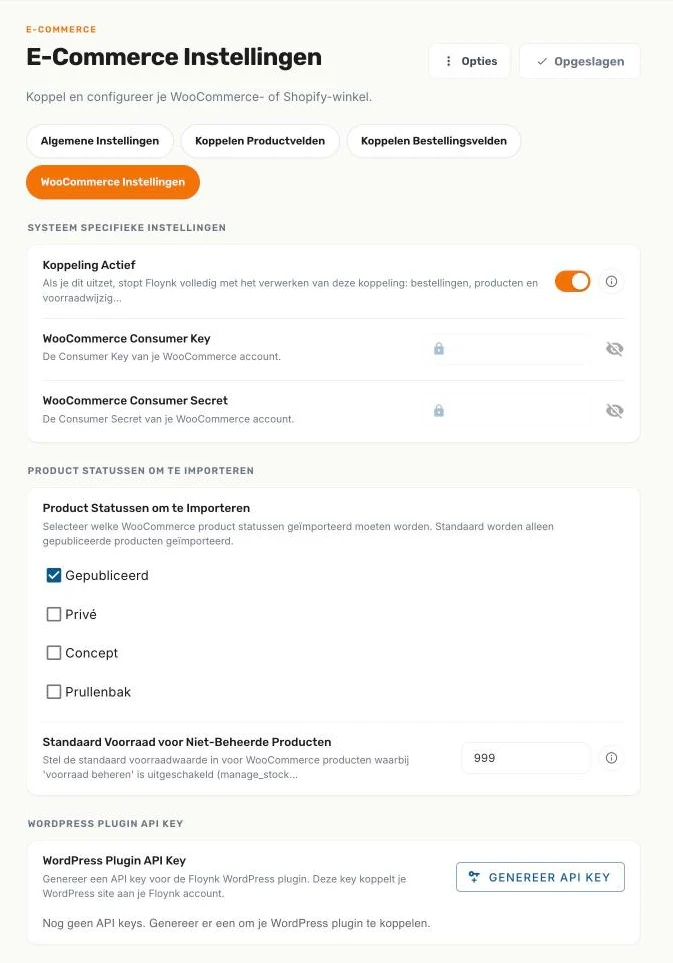 Het subtabblad WooCommerce Instellingen