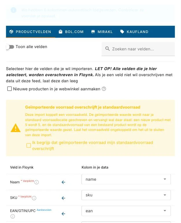 Kolommen toewijzen