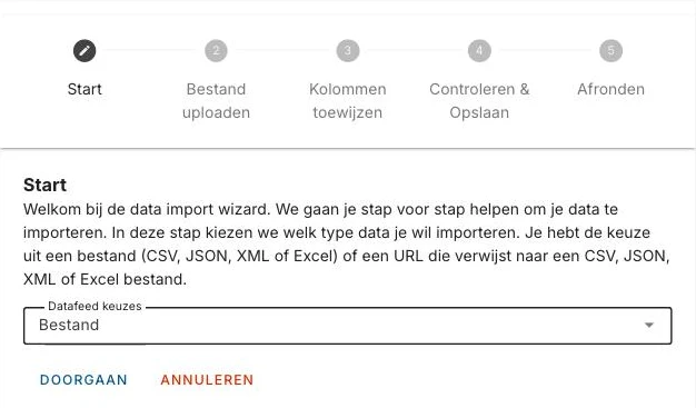 Stap 1 van de importwizard